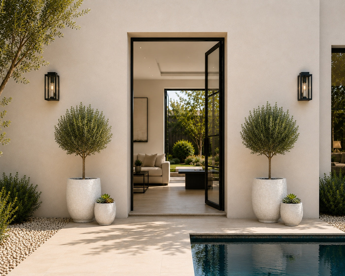 Irina Textured Cylinder Planters with Recessed Pedestal Base (Set of 2)