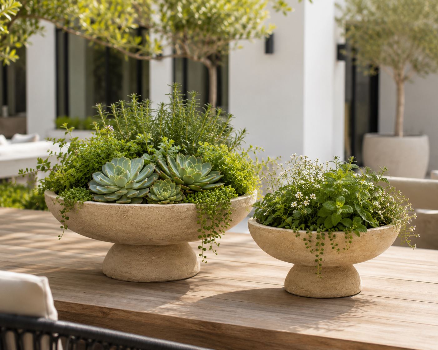 A vase with green plants