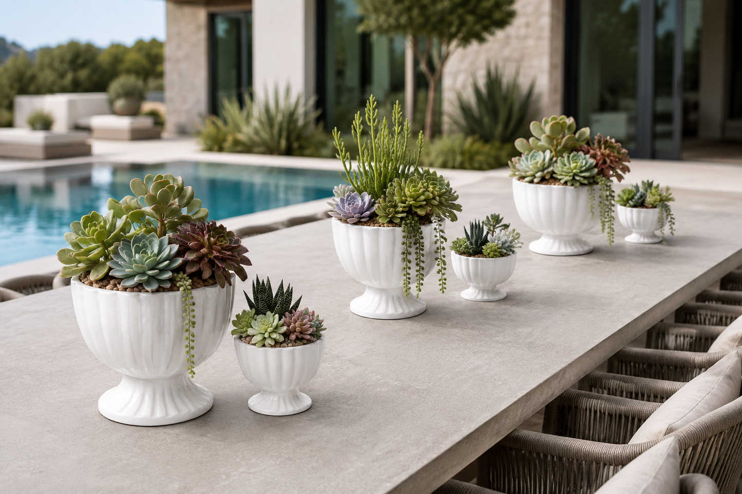 Grellen Rippled Off-White Compote Planters