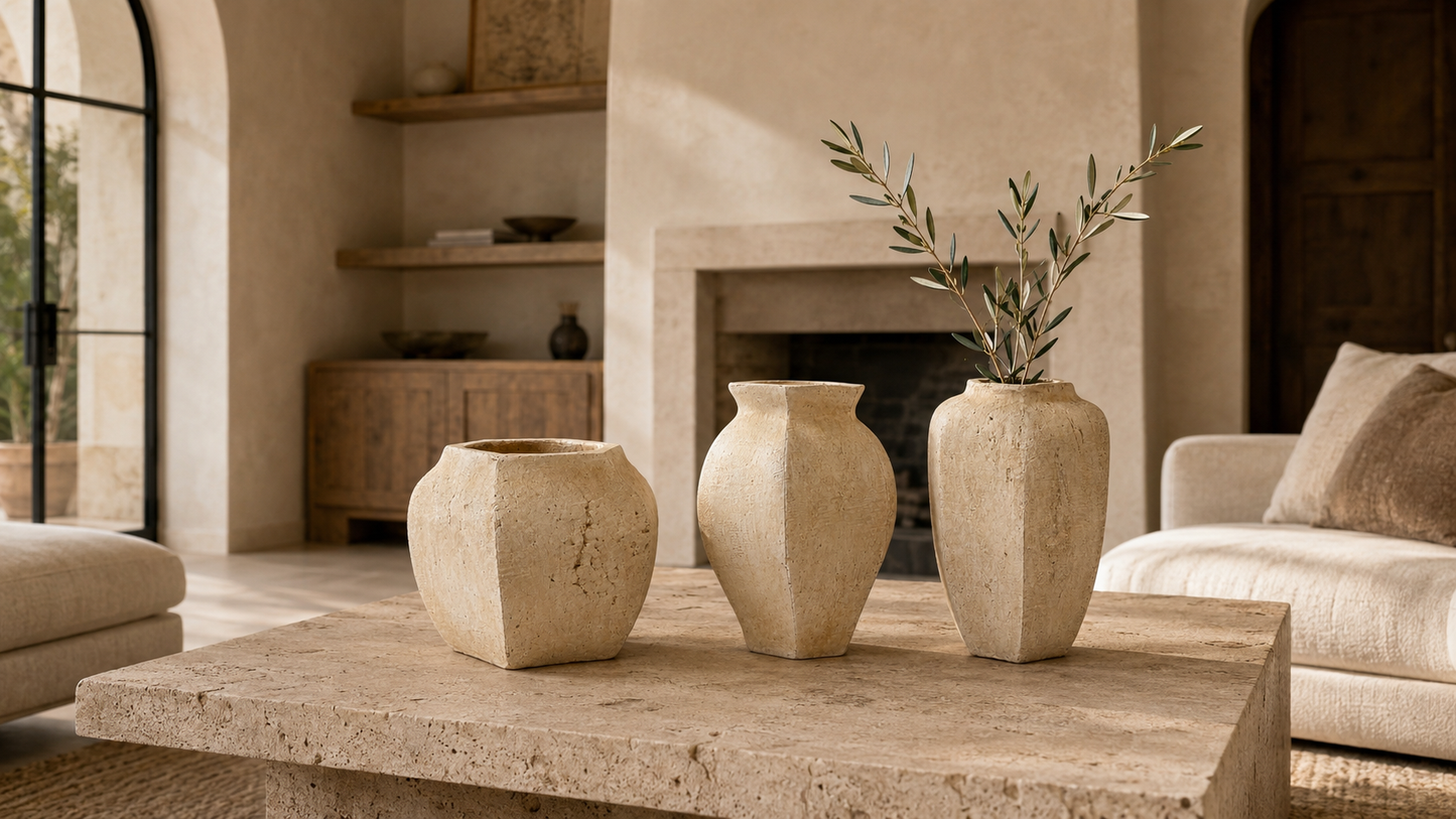 Aliona Handcrafted Faceted Angular Terracotta Vase