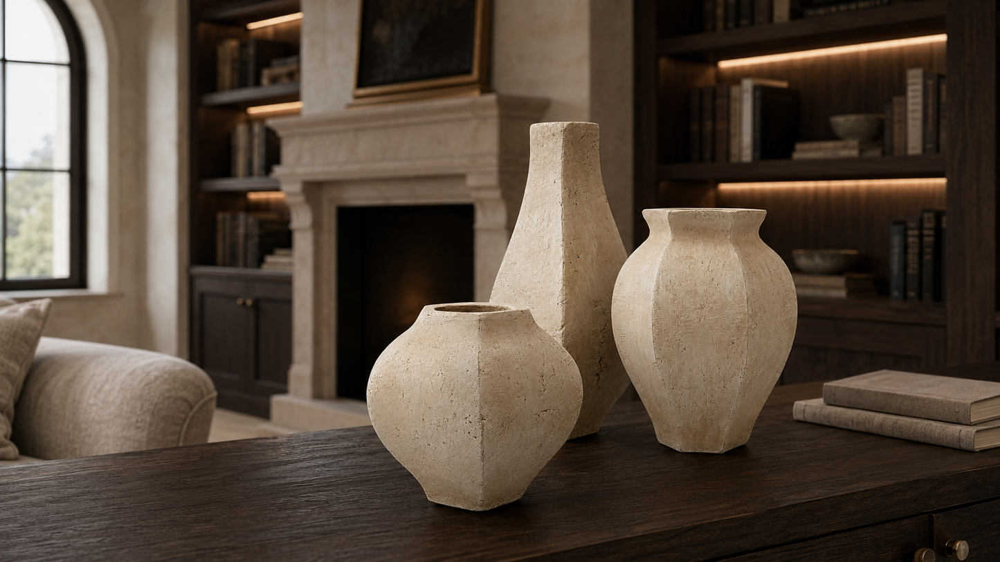 Moselle Handcrafted Faceted Bulbous Terracotta Vase