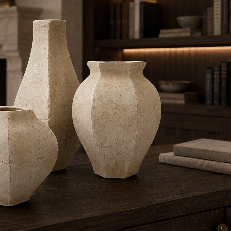 Moselle Handcrafted Faceted Bulbous Terracotta Vase