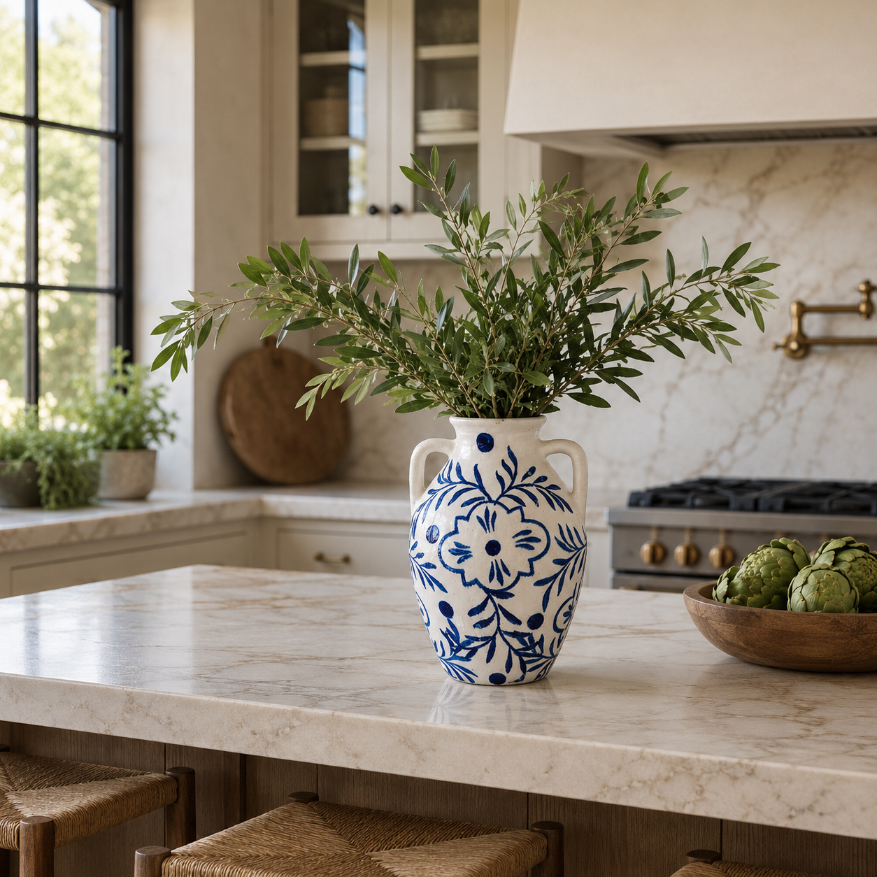 Dina Classic Chinoiserie Ceramic Handled Vase