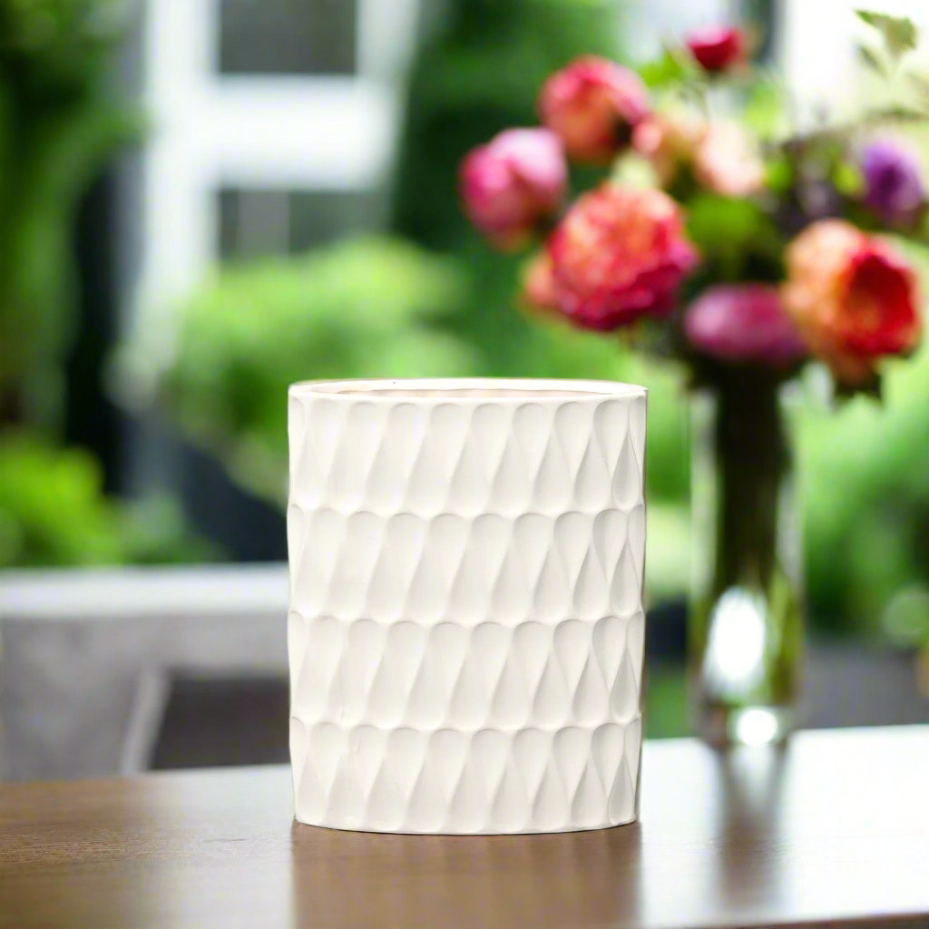 Rehannin Ceramic Oval Vase with Debossed Pear Pattern