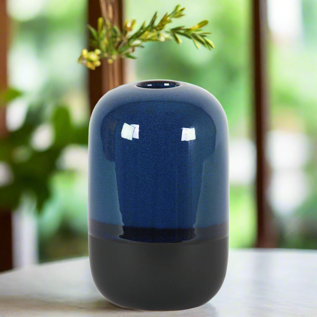 Saskia Ceramic Cylinder Vase with Black Banded Rim