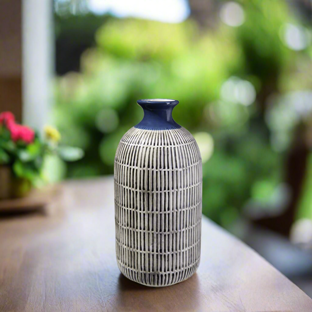 Samara Gloss Ceramic Striped Trumpet Vase