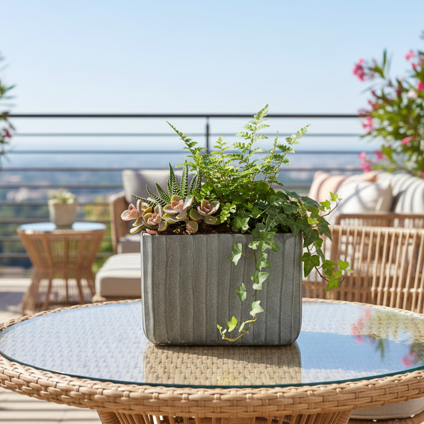 Lilijana Cement Tall Rectangle Pot