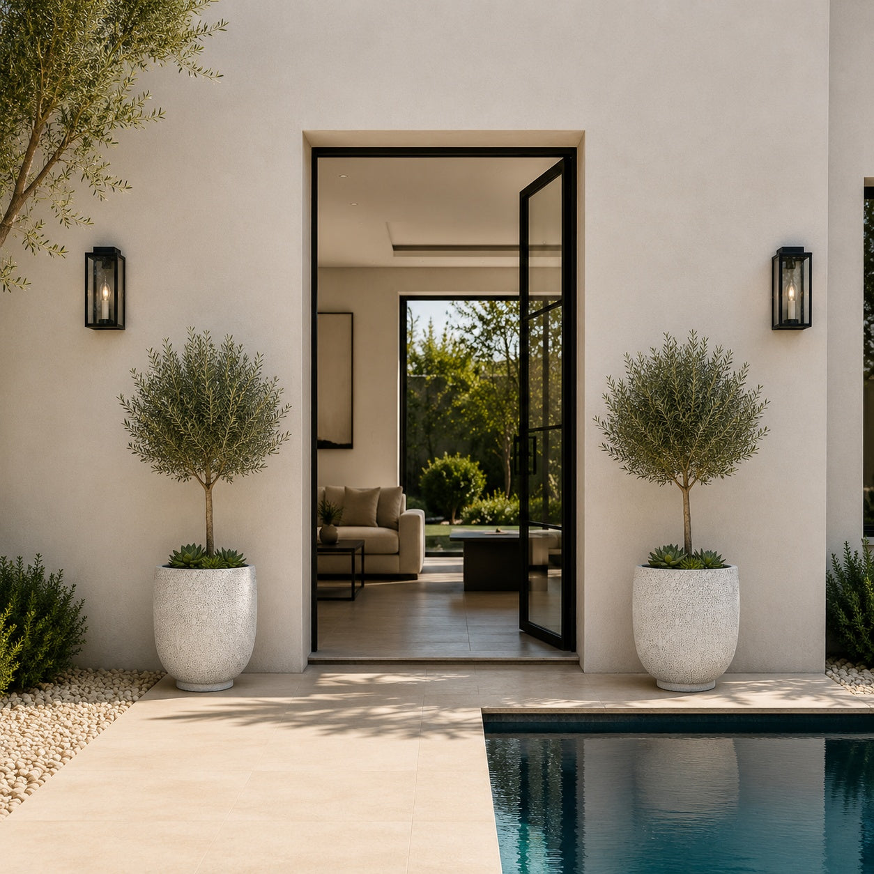 Irina Textured Cylinder Planters with Recessed Pedestal Base (Set of 2)